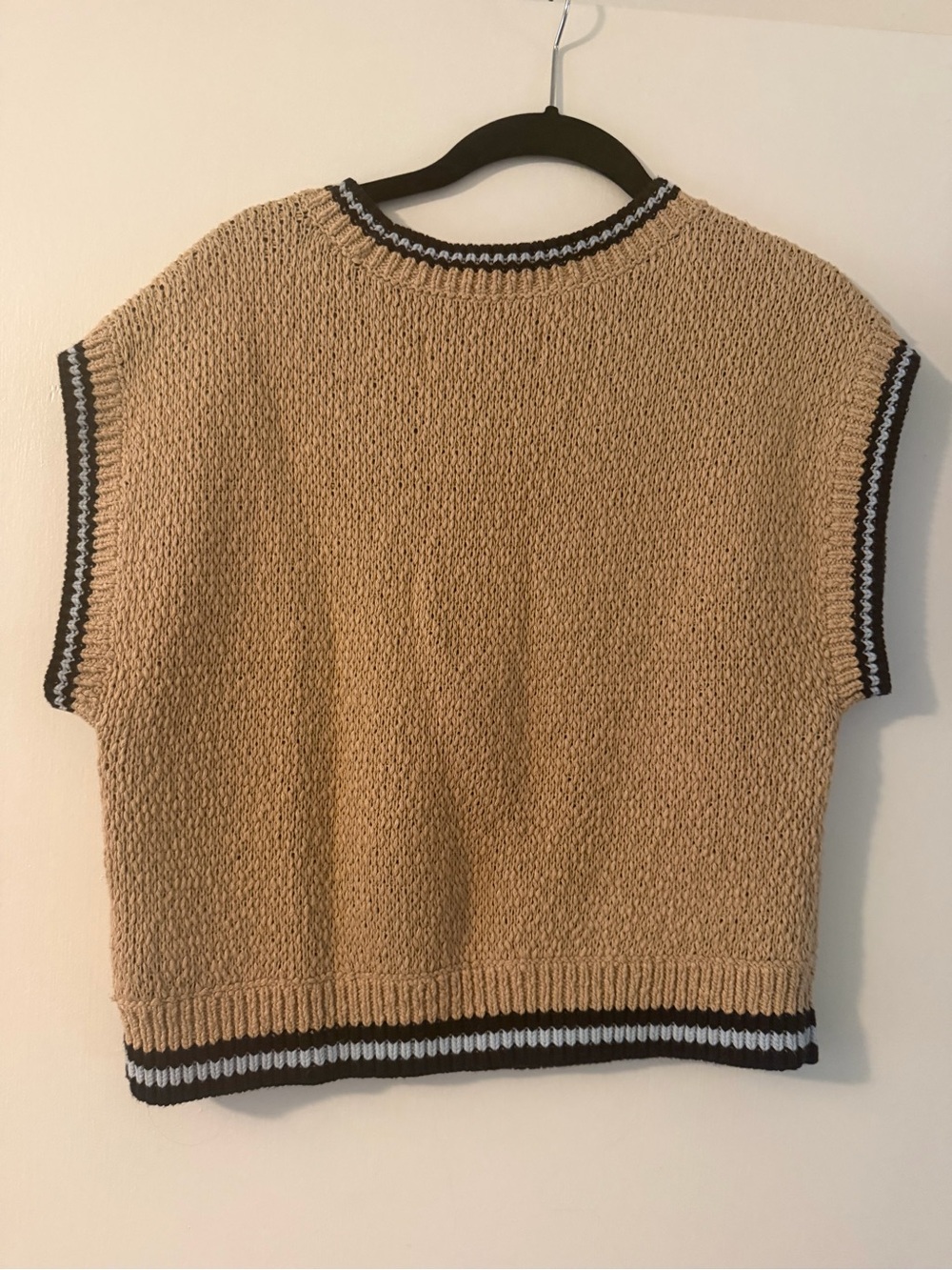 Maeve Beige Sweater Vest with Black and Light Blue Trim - Picture 2 of 3